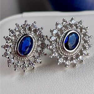 BLUE SAPPHIRE & White Silver 925 Earrings